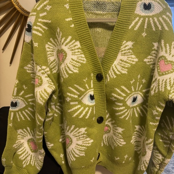 Green Eye Patterned Women's Sweater cardigan , brand new no tag - Picture 6 of 7